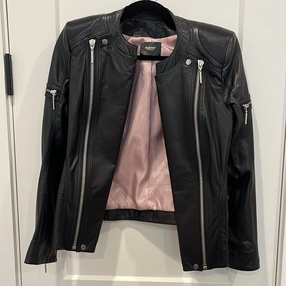 LAST CHANCE PUNTO Leather & Fur Moto Bomber 100% Leather Jacket Italy Sz 6